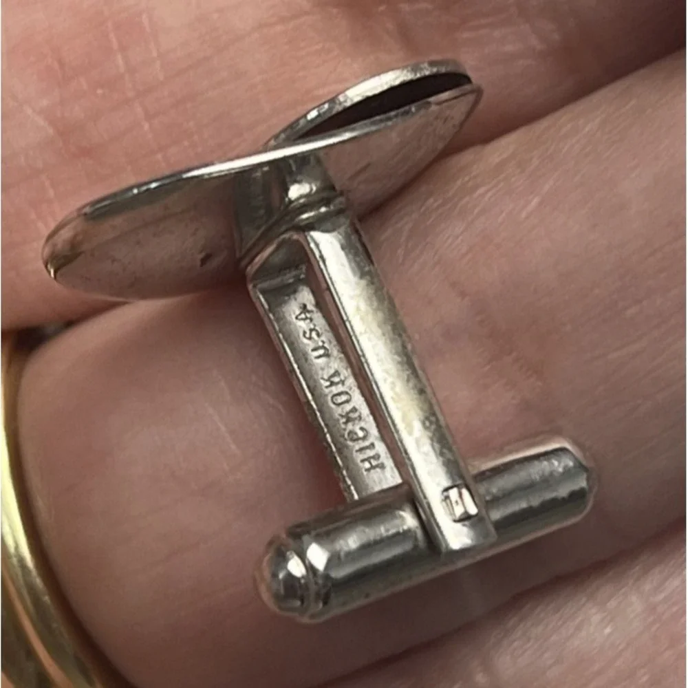 Vintage Hickok USA Sterling Silver Starburst Oval Men's Cufflinks 7.3g